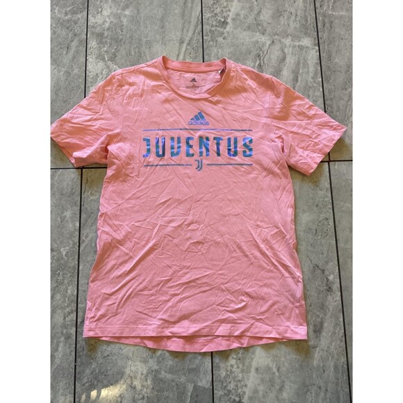 Juventus Shirt Mens Small Pink Blue Soccer Serie A Adidas Graphic Crewneck Tee - Picture 1 of 4